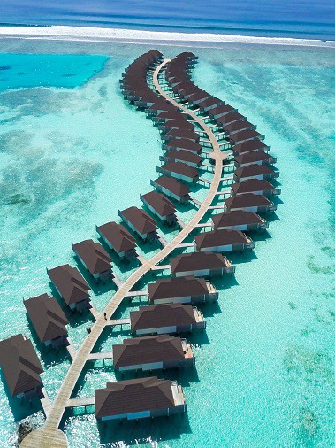 Sun Siyam Olhuveli - aerial view - one of the affordable water villas in the Maldives