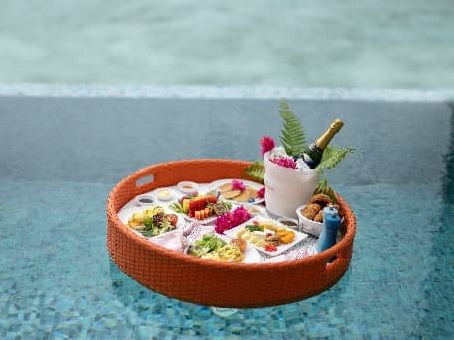Floating breakfast at Cora Cora hotel in the Maldives
